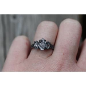 alternative raw diamond engagement rings, raw crystal ring, round or oval cut